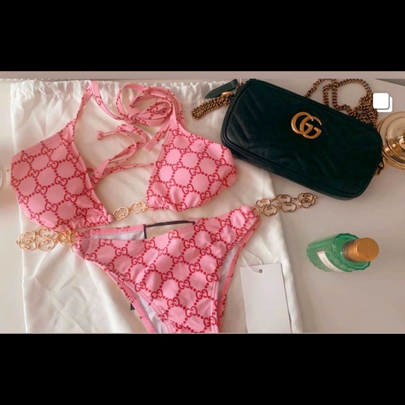 Pink Gucci Swimwear Gucci Chain Bikini Gucci Pink Swimsuit Two Piece